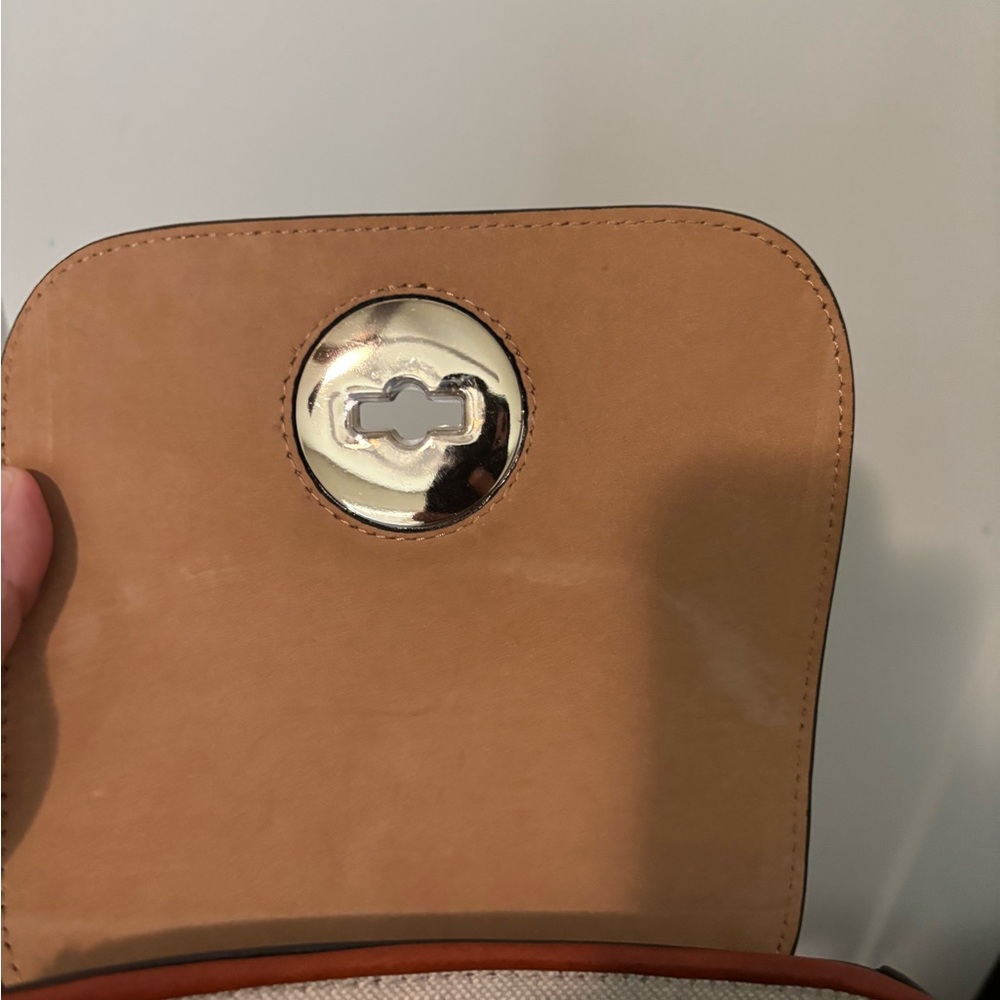 Dooney & Bourke Brown and Taupe Leather Crossbody with Gold-Tone Turnlock - Picture 4 of 6